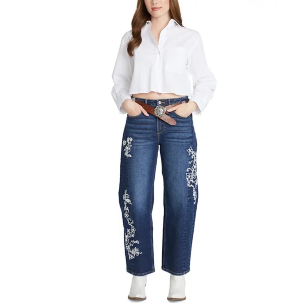 NEW Driftwood Elaine X Raised Rode Barrel Leg Jeans in Dark Wash 2511 - Picture 2 of 8